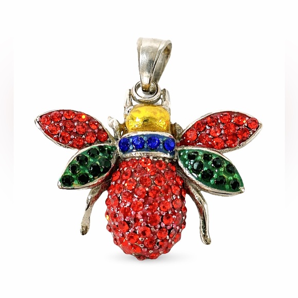 Unbranded Jewelry - Colorful Bee Pendant 316L Stainless Steel Red Green Rhinestone Insect